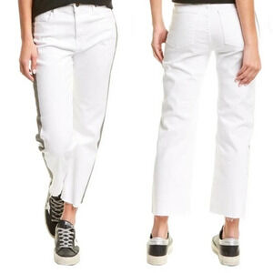 Fidelity Taylor Ultra High White Raw Hem Straight Leg Denim Jeans NWT Sz 25